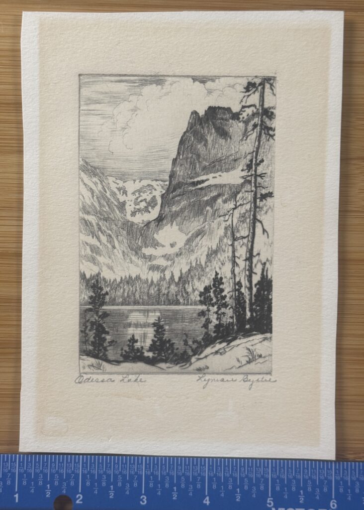 Etching of Odessa Lake by Lyman Byxbe