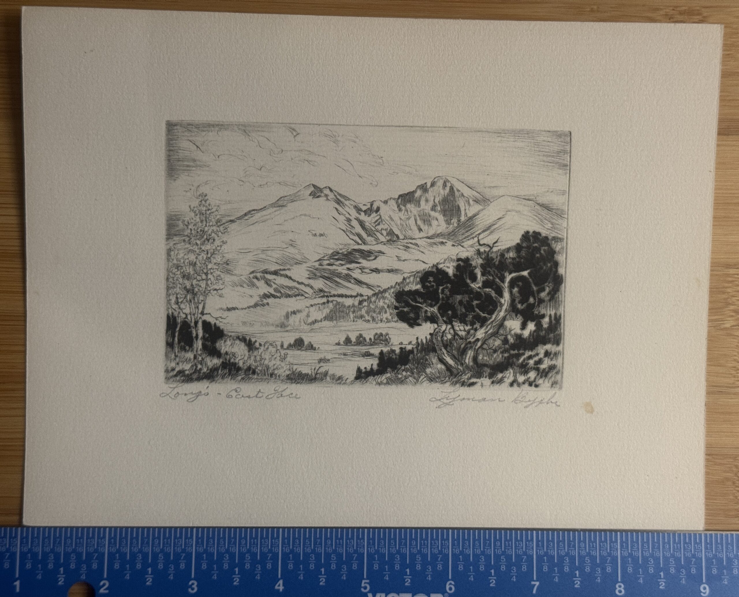 Etching titled Long's - East Face